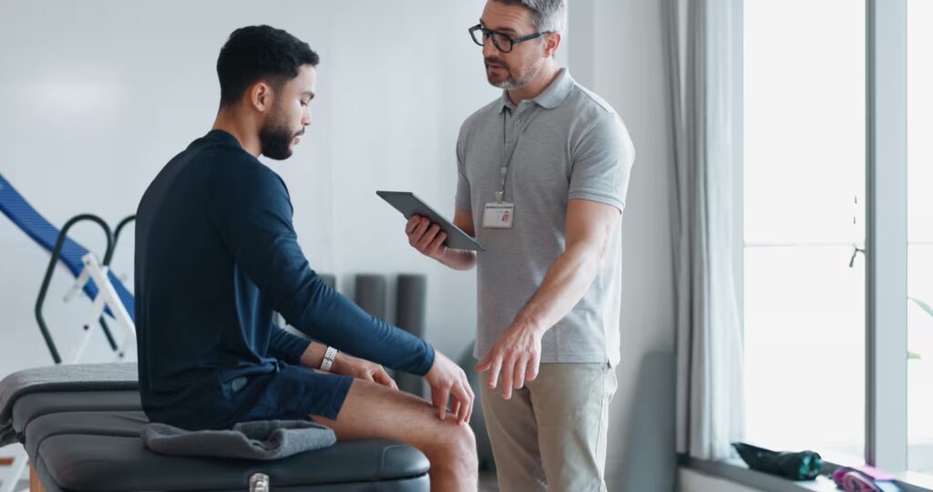 physiotherapy tablet and knee pain with people in 2025 04 06 06 26 07 utc converted